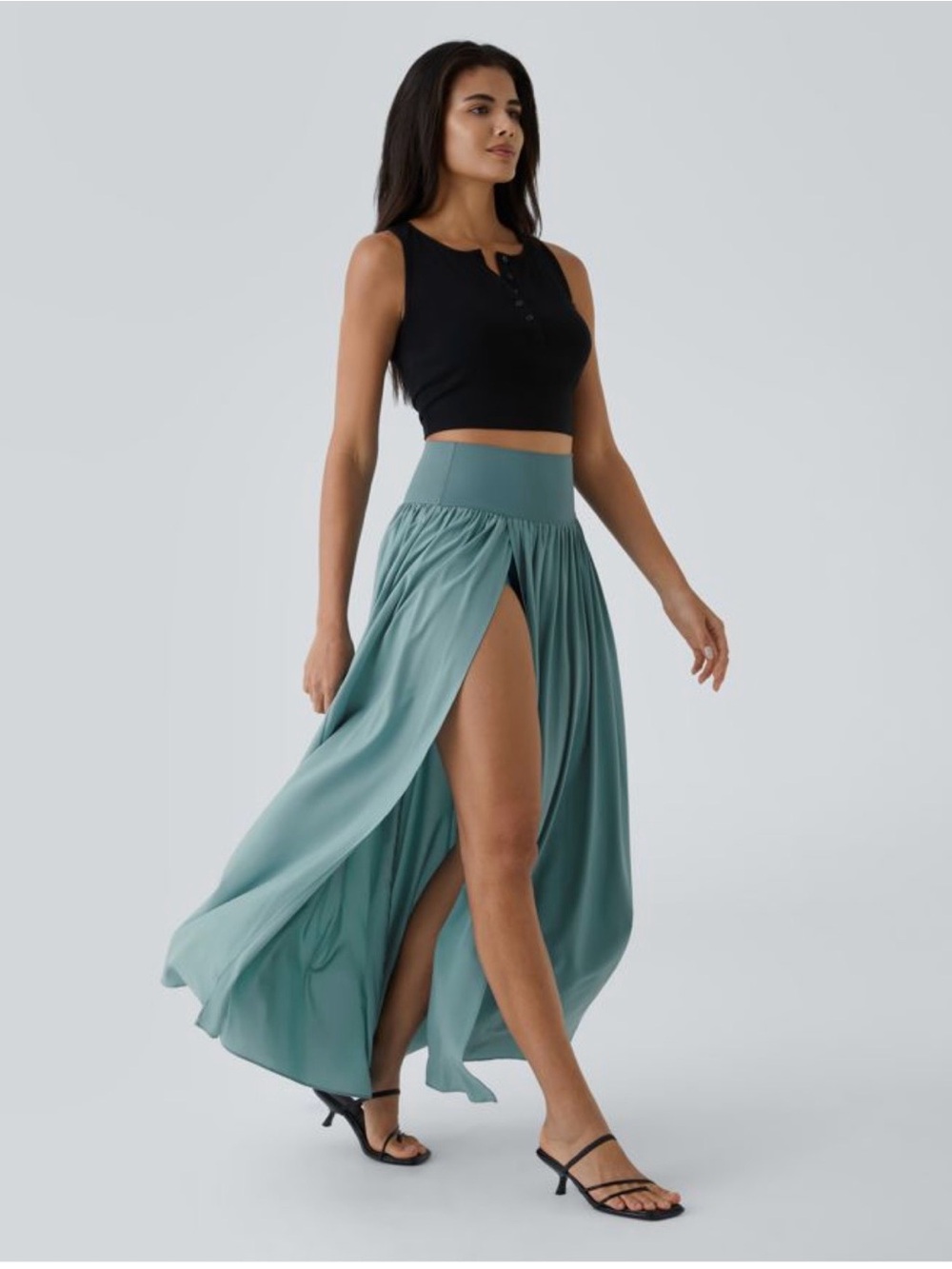 HALARA Teal High-Slit Maxi Skirt